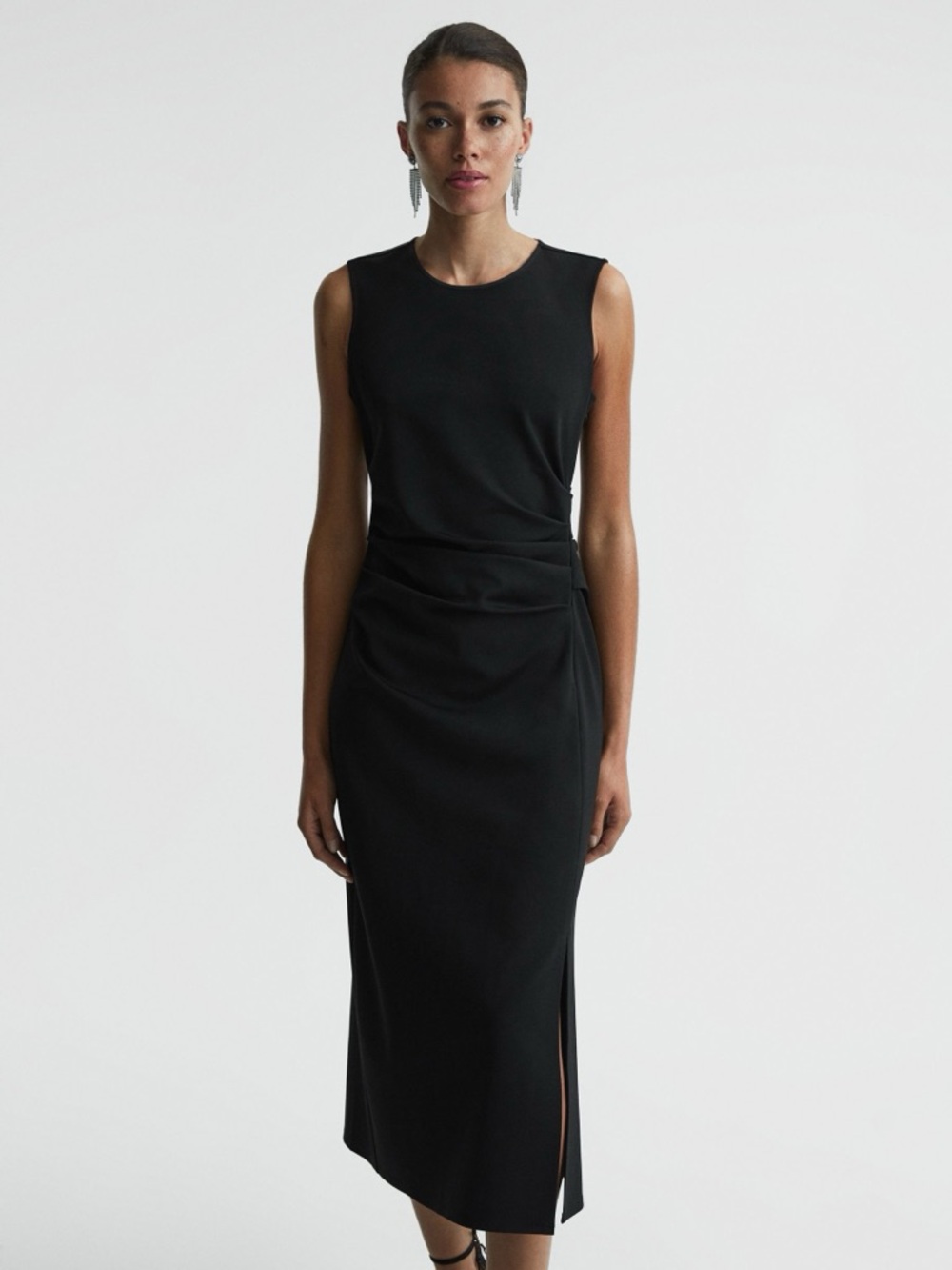 Reiss Black Sleeveless Midi Sheath Dress